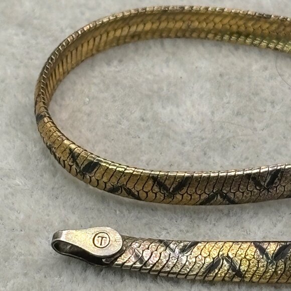 Italian Bracelet 925 Silver With Gold Vermeil Snake Chevron Chain Design 7” - Picture 10 of 16